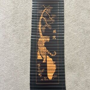 Chinese Hanging Bamboo Wall Scroll Of Tiger Powerful & Majestic 32.5x9.5”